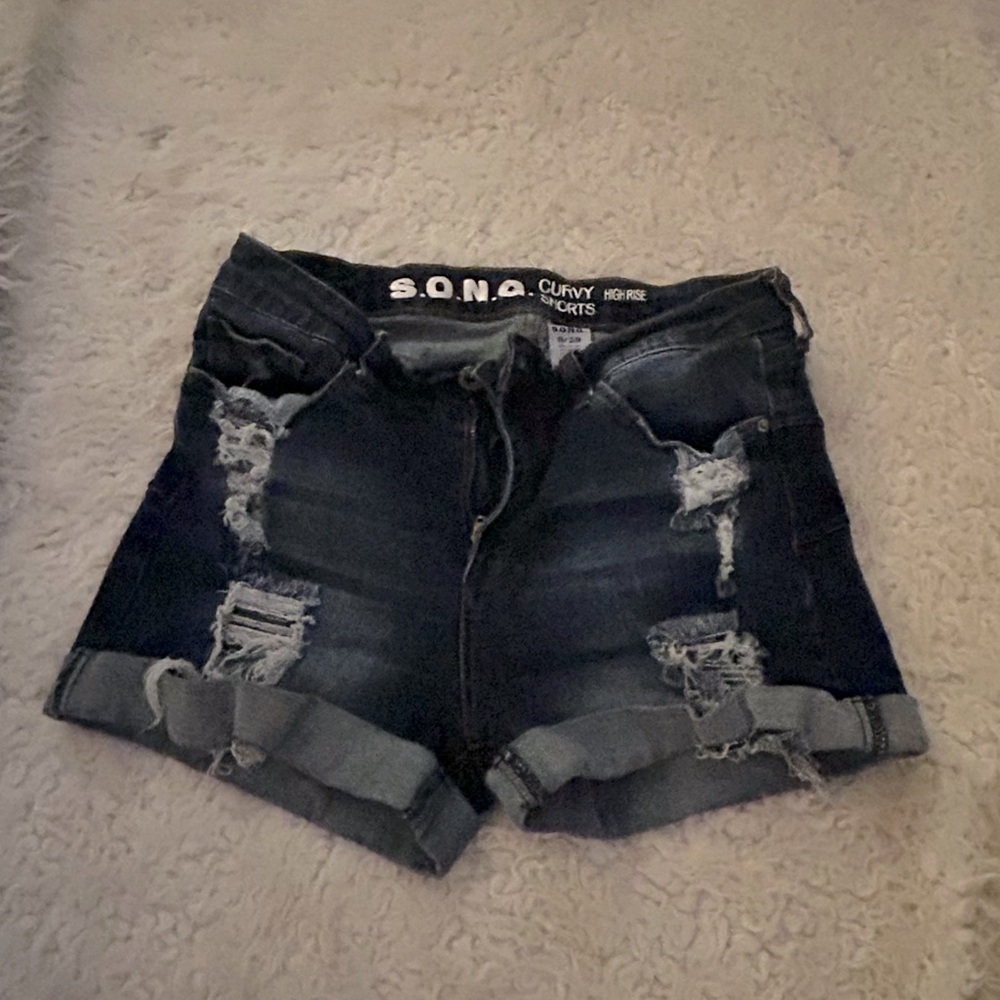 50%offw❤️ SONG Curvy high rise Cuff Blue Jean Shorts Women’s Sz 9/29 #30